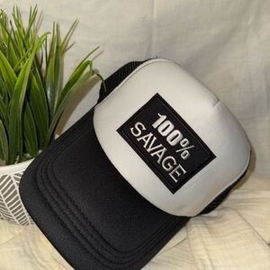 100% Savage Black and White Trucker Hat Adjustable